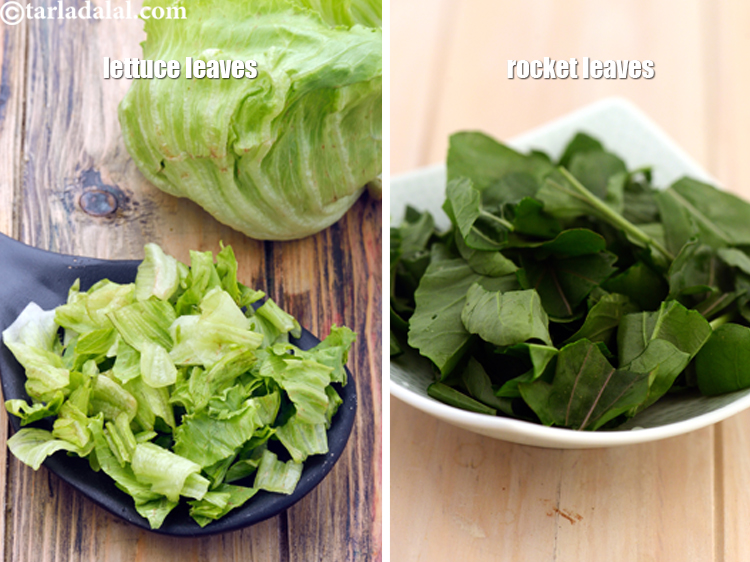 Step 21 – If you wish, use lettuce leaves or rocket leaves instead of baby spinach.