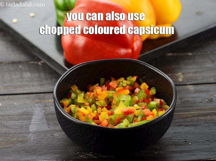 Step 37 – You can also use chopped coloured capsicum instead of green capsicum.