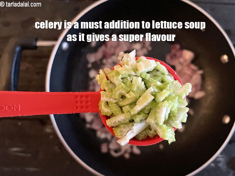 Step 22 – Celery is a must addition to lettuce soup as it gives a super flavour.