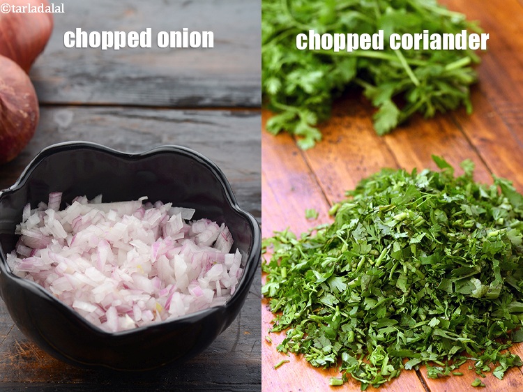 Step 20 – To make the pakodas more flavorful, add a few chopped onions and coriander leaves to …