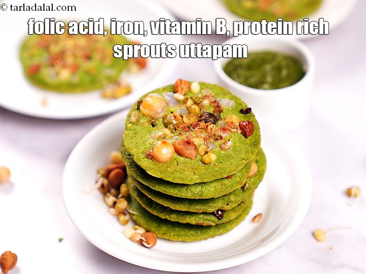 Step 34 – <strong>folic acid, iron, vitamin B, protein rich sprouts uttapam.</strong>