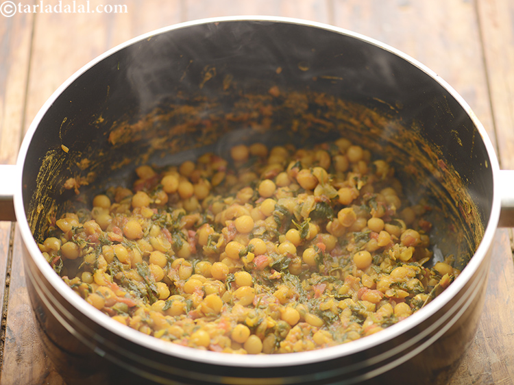 Step 5 – After the vatana is cooked with all the masala, it should be cooked till all …