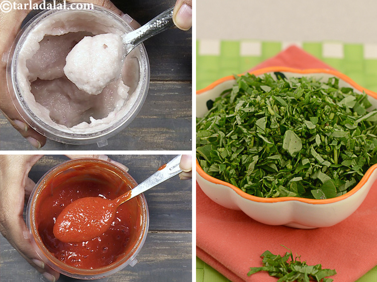 Step 4 – Saute the fenugreek leaves, onion paste and tomato paste for the said time to get …