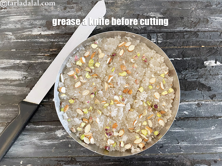 Step 38 – Grease a knife before you cut the vadi into pieces.