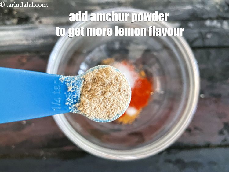 Step 26 – Add 1/4 tsp amchur powder to the masala if you want more lemon flavour.