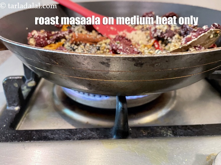 Step 34 – Roast masala on medium flame only.