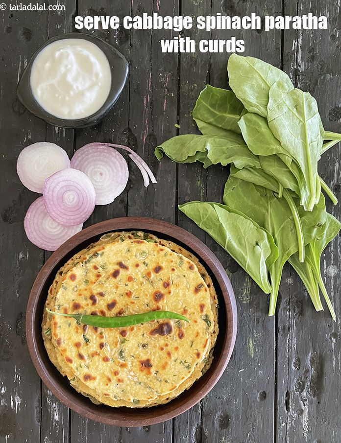 Step 29 – Serve <strong>cabbage spinach paratha</strong>&nbsp;with curds.&nbsp;See <a href="https://www.tarladalal.com/how-to-make-curd-or-dahi-at-home-2790r">how to make curds</a>.