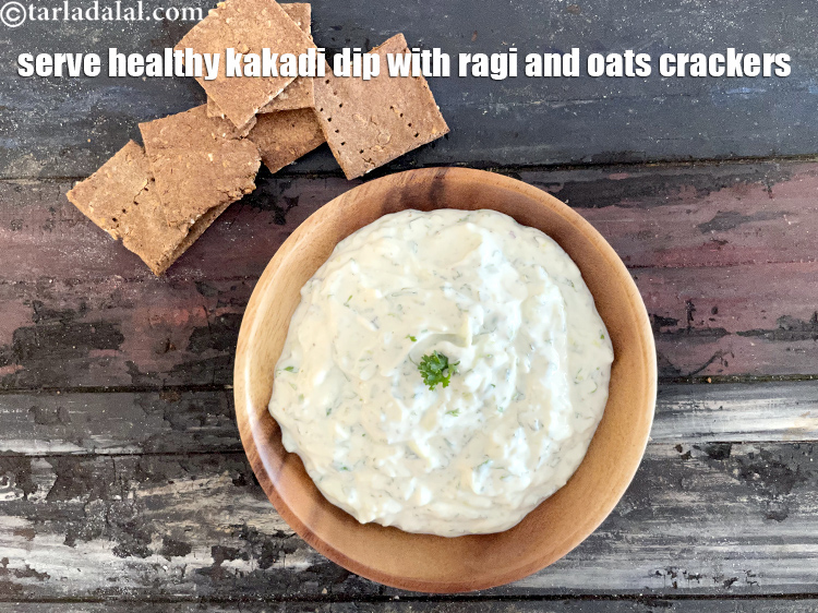 Step 20 – Serve <strong>Indian healthy kakadi dip </strong>&nbsp;with <a href="https://www.tarladalal.com/ragi-and-oat-crackers-39832r">ragi and oats crackers</a>.