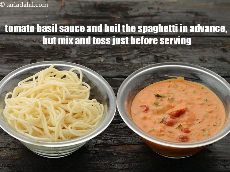 Step 38 – We suggest that you make the tomato basil sauce and boil the spaghetti in advance, …