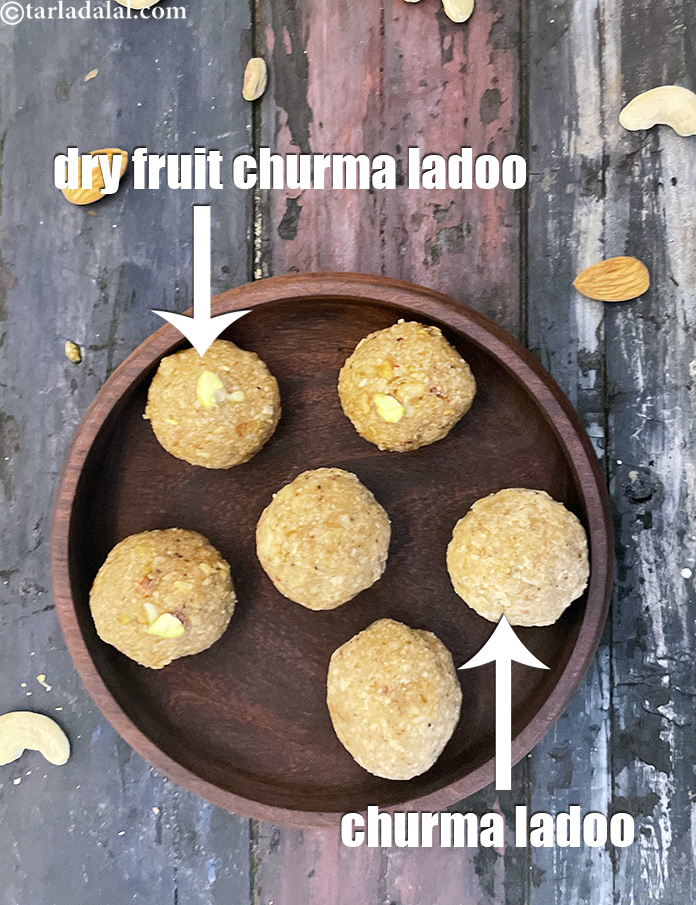 Step 25 – We make a combination of ladoos, churma ladoo and dry fruit churma ladoo.&nbsp; &nbsp;