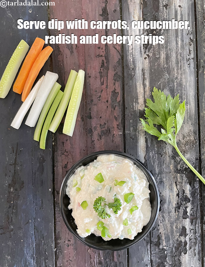 Step 24 – Serve dip with carrots, cucucmber, radish and celery strips.