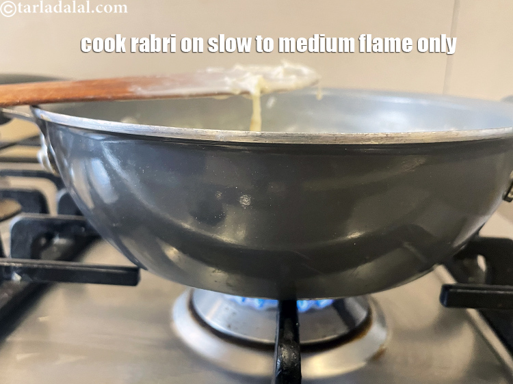 Step 27 – Cook rabri on a slow to medium flame only.
