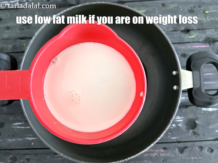 Step 34 – Use low fat milk in palak shorba if you are on weight loss.