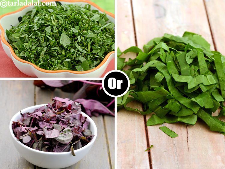 Step 7 – Instead of green chawli, you can use chopped red chawli leaves, methi leaves or spinach …