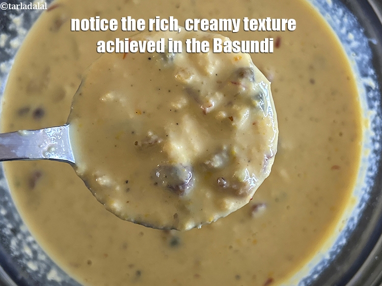 Step 29 – Notice the rich, creamy consistency achieved in the final <strong>basundi</strong>.