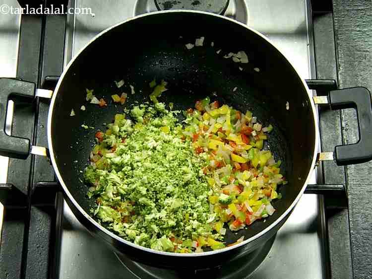 Step 9 – Now we will add some finely chopped broccoli.