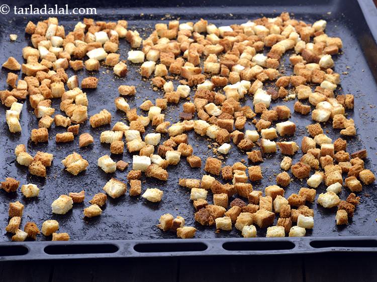 Step 6 – Bake <strong>toasted bread croutons recipe | how to make croutons | bread croutons for tomato …