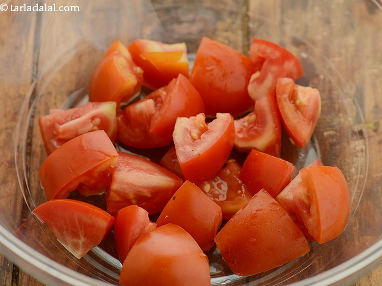 Step 15 – For <strong>cucumber tomato onion salad</strong>, now we need to prepare the veggies. First get ready …