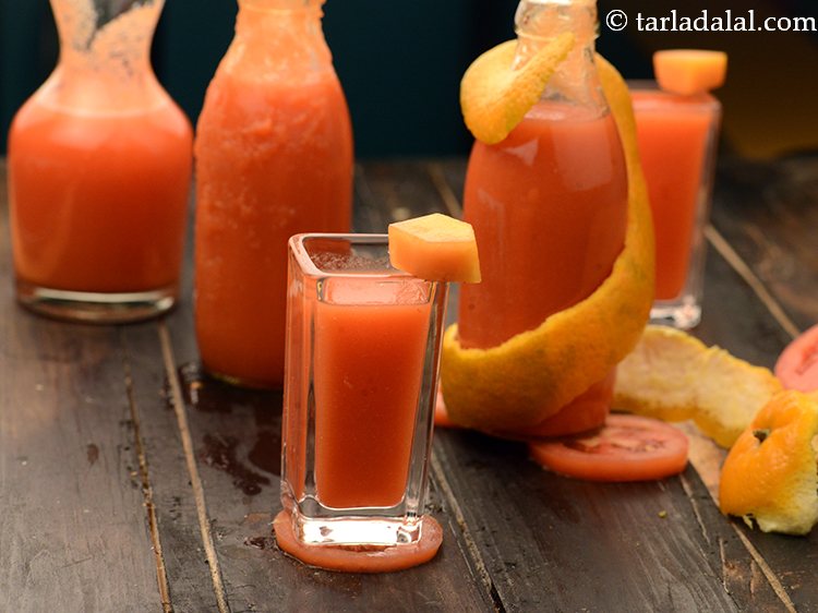 Step 13 – Serve <strong>tomato orange carrot and papaya juice</strong> immediately.