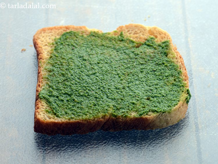 Step 13 – Spread 2 tsp of green chutney.