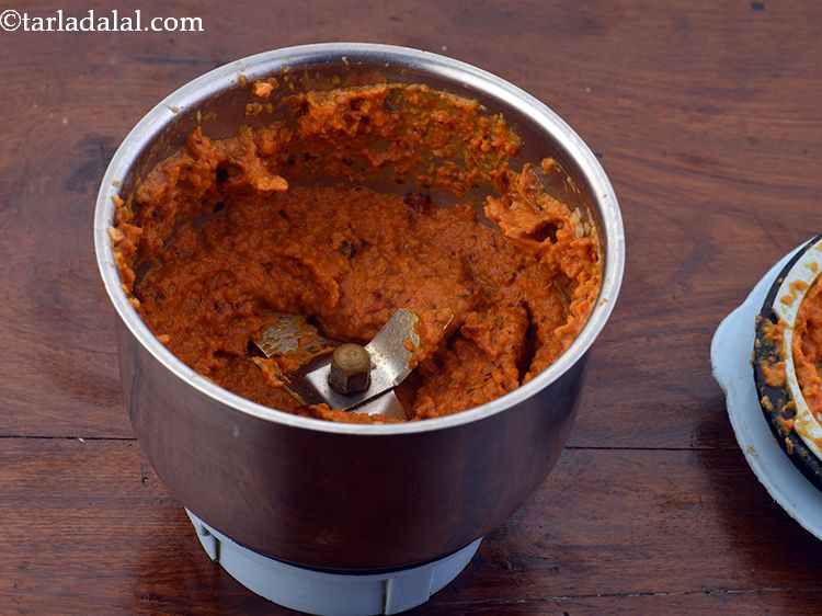 Step 15 – Once cooled, transfer the contents into a mixer jar.&nbsp;Blend in a mixer till &nbsp;<strong>tomato coconut …