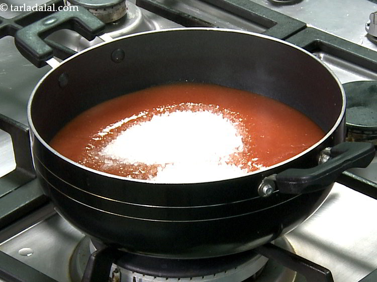 Step 18 – Add sugar. Sugar helps to balance the tangy flavour from tomatoes and introduces a sweet …