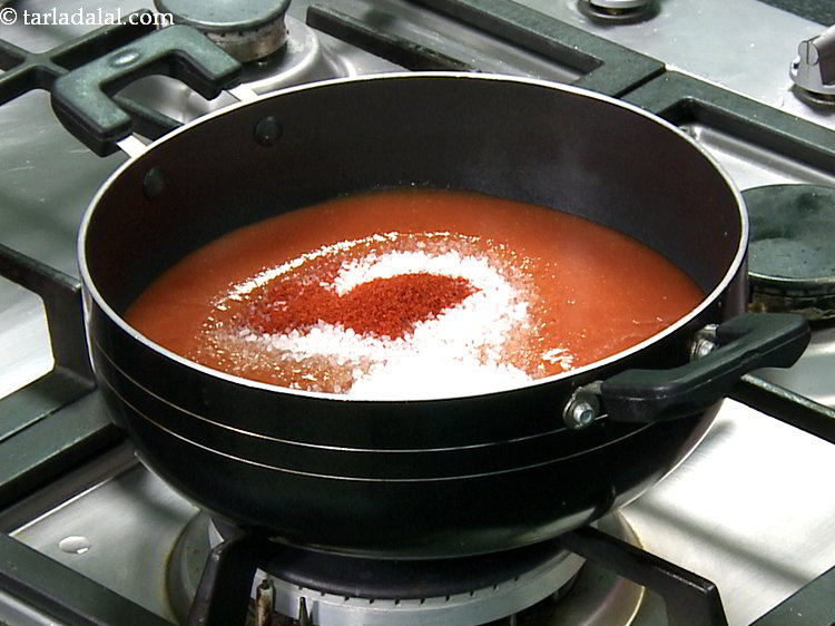 Step 19 – Add chilli powder and salt. The chilli powder will help in giving a beautiful red …