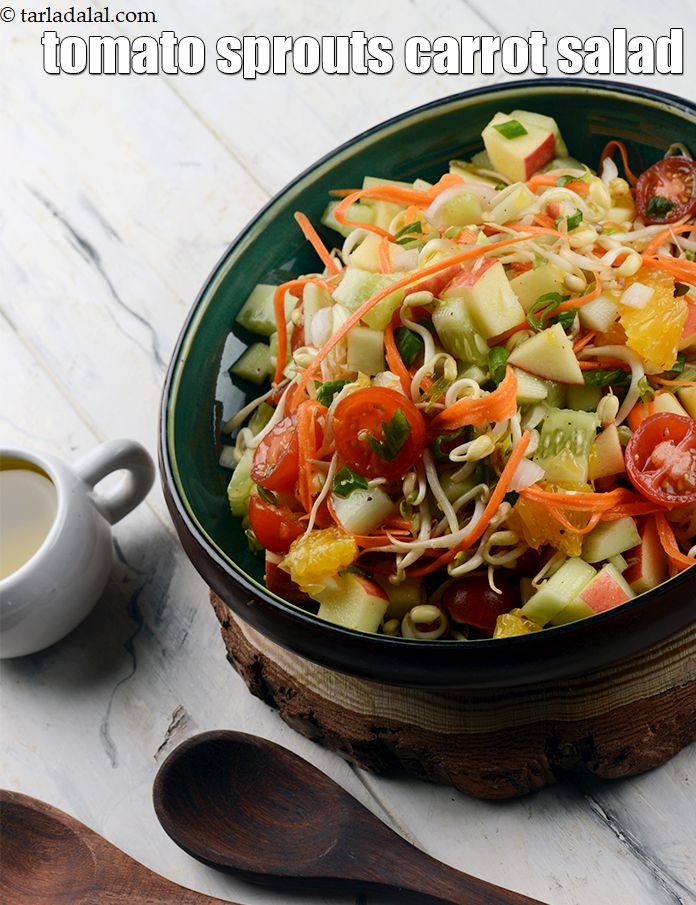 Step 19 – Serve <strong>bean sprouts and apple salad | tomato&nbsp;sprouts carrot salad | &nbsp;Indian healthy sprouts, fruits …