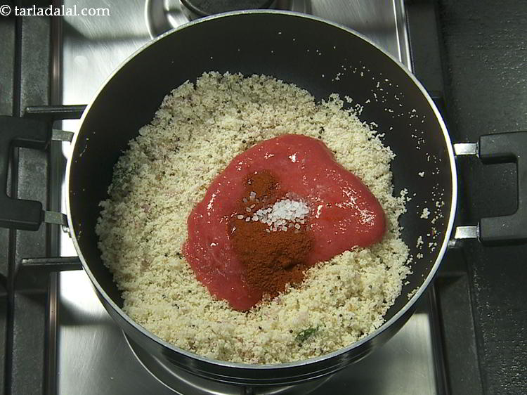 Step 14 – Add sugar. Sugar helps in balancing the tangy flavour from tomatoes.