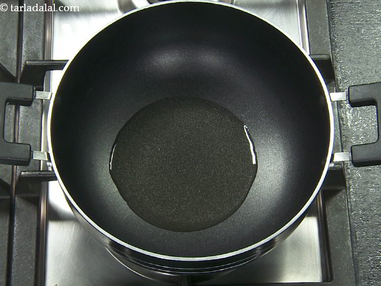 Step 4 – To make tomato rava bath, heat the oil in a deep non-stick pan. Oil can …