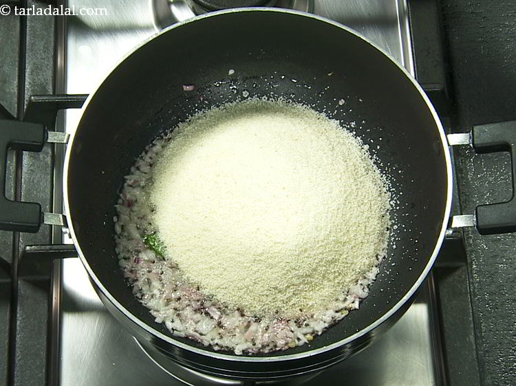 Step 10 – Add semolina. Many people even roast rava until aromatic and golden before using while making …