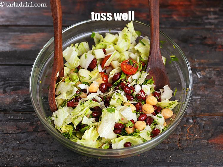 Step 18 – Toss <strong>lettuce and bean salad | chana rajma salad |&nbsp;iron rich lettuce salad with rajma, …