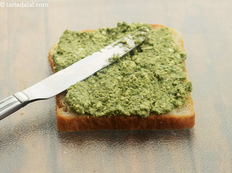 Step 10 – Spread the green mixture evenly using a spoon or a butter knife.&nbsp;