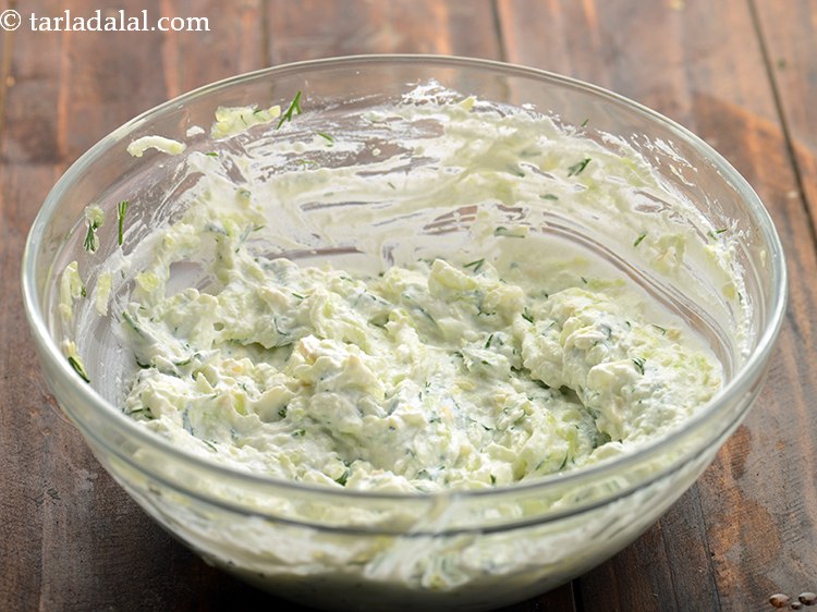 Step 11 – Mix&nbsp;<strong>Tzatziki dip | healthy Lebanese tzatziki dip | Lebanese hung curd and cucumber dip | …