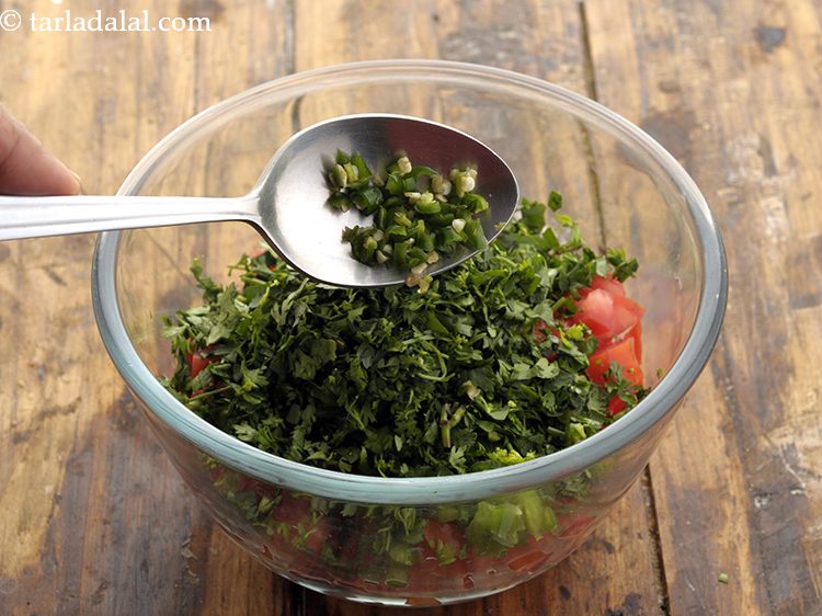 Step 105 – Add 1/2 tsp&nbsp;finely&nbsp;<a href="https://www.tarladalal.com/glossary-chopped-green-chilli-820i">chopped green chillies</a>. You can increase or decrease the spice as per …