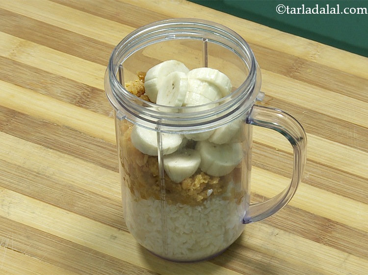 Step 7 – Add the chopped banana. preferably use riped elaichi banana.