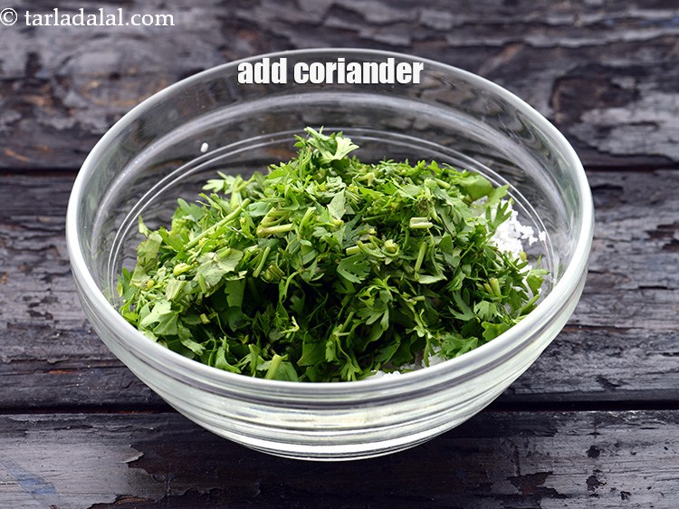 Step 13 – Add&nbsp;4 tbsp&nbsp;finely&nbsp;<a href="https://www.tarladalal.com/glossary-chopped-coriander-783i">chopped coriander (dhania)</a>. This gives a very nice flavour to this subzi.&nbsp;