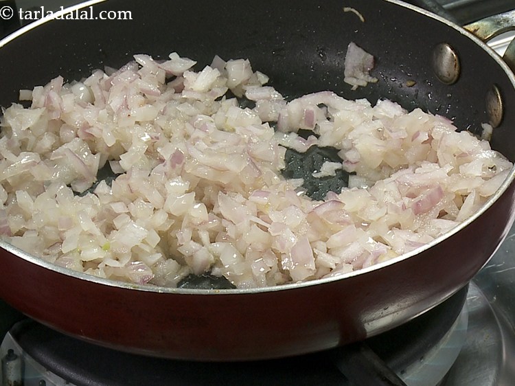 Step 3 – Saut&eacute; on a medium flame for 2 minutes or until the onions are soft.