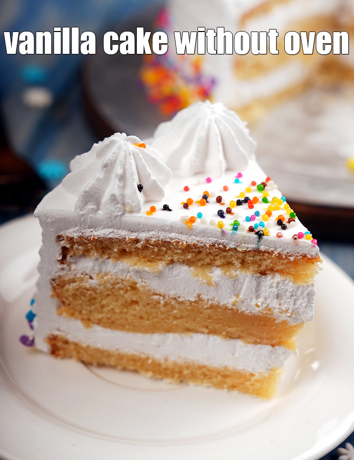 Step 48 – Serve <strong>Eggless vanilla cake</strong> chilled.