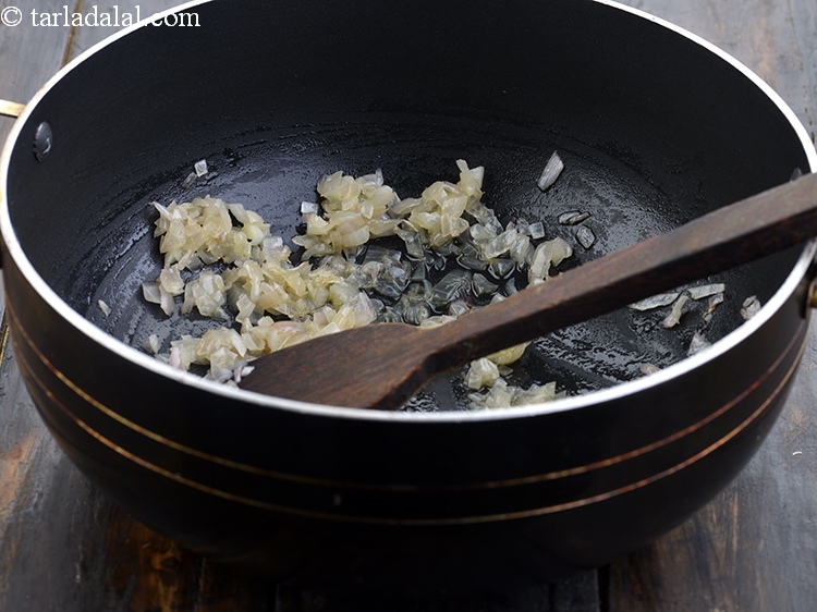 Step 6 – Saut&eacute; on a medium flame for 2 minutes. Saut&eacute;ing the onions is important to remove …