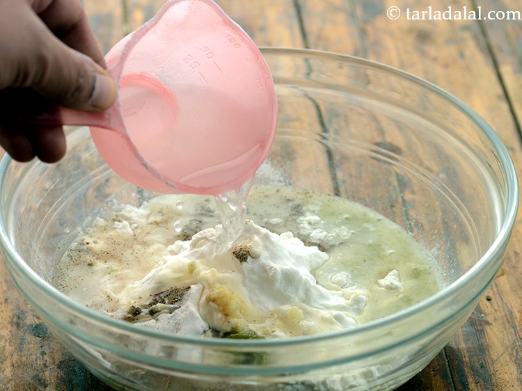 Step 9 – Combine all the ingredients and gradually add water to form a thick coating consistency batter.&nbsp;