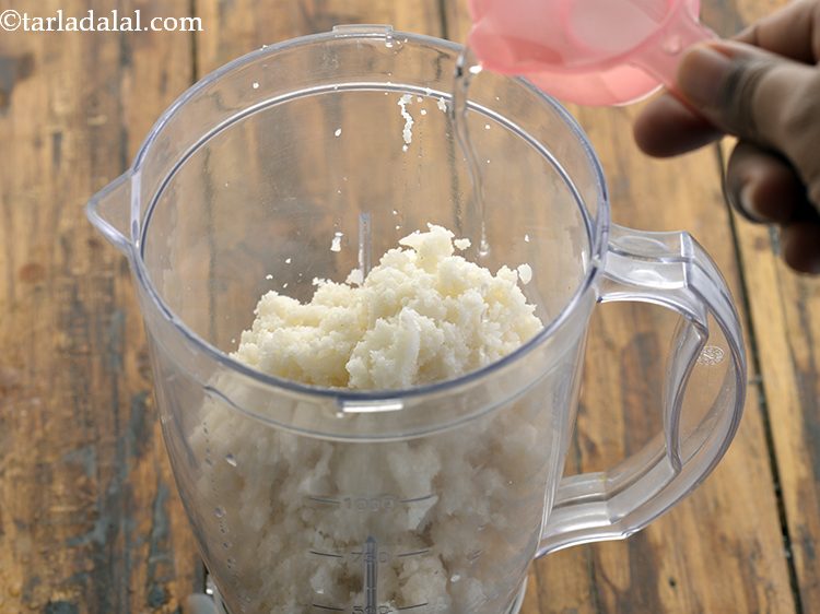 Step 9 – Add &frac12; cup of water. This is for blending.