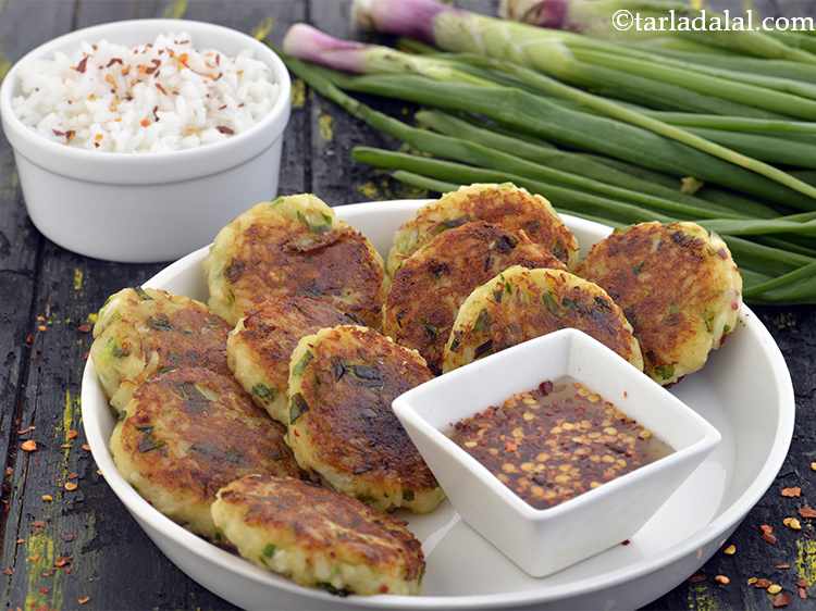 Step 16 – Serve the shallow-fried Veg Rice Cutlets hot with honey chilli sauce.