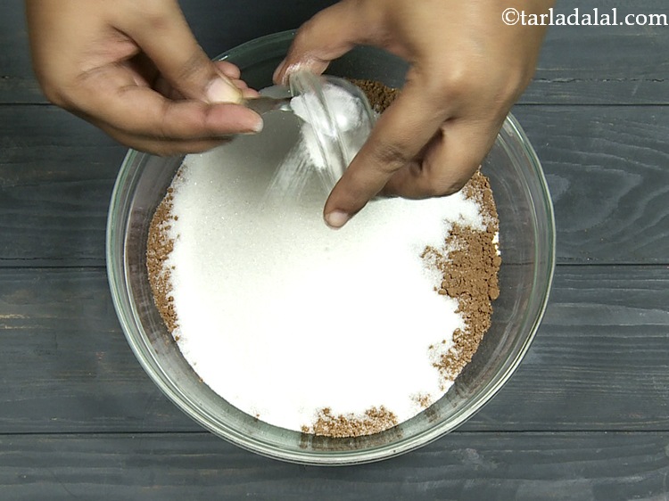 Step 10 – Add baking powder and salt. Baking powder helps in rising of the chocolate vegan cake …