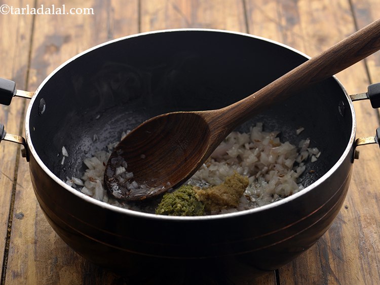 Step 14 – Add the <a href="https://www.tarladalal.com/Ginger-Green-Chilli-Paste-33529r" target="_blank">ginger-green chilli paste</a>. Our website has a recipe for which you …