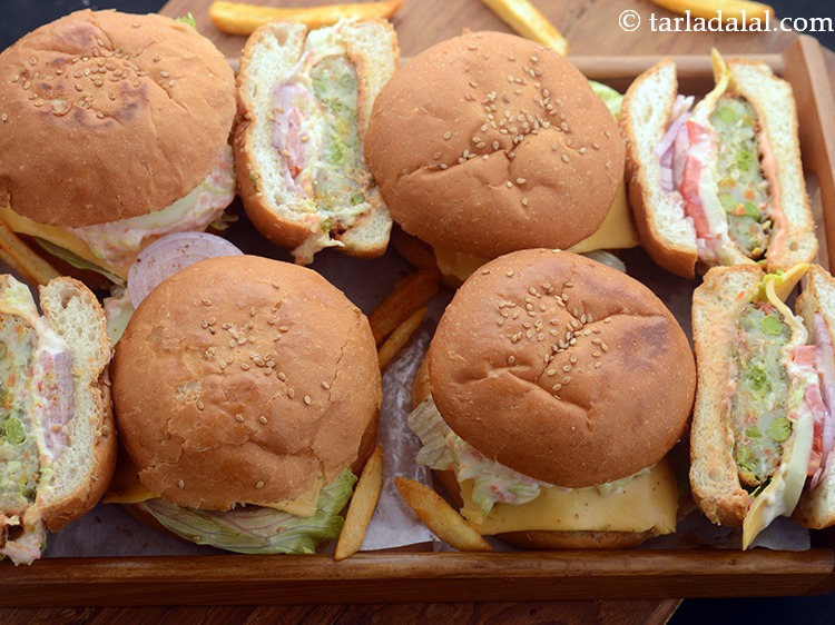 Step 44 – Serve <strong>vegetable burgers</strong> immediately.