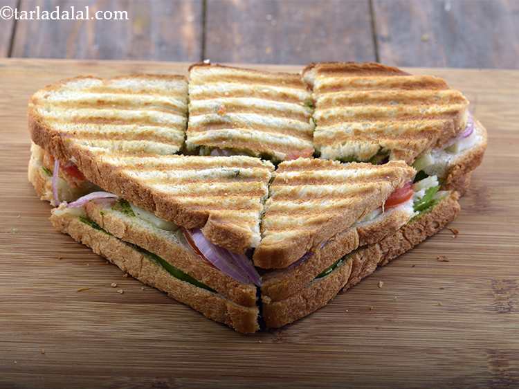 Step 26 – Cut the&nbsp;Vegetable Grilled Sandwich&nbsp;into 6 pieces using a sharp knife. Make sure you cut this …