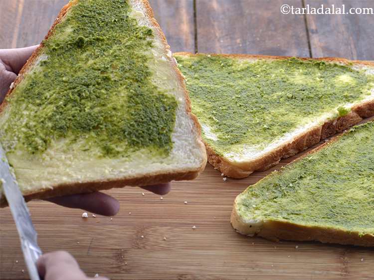 Step 3 – Apply 2 tsp of green chutney on 3 bread slices and keep aside. We have …