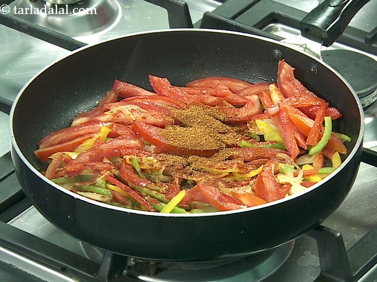 Step 12 – Add pav bhaji masala. This is what adds an Indian touch to the stuffing.&nbsp;