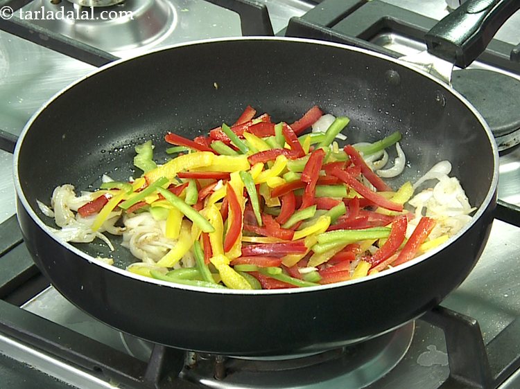 Step 7 – Add the coloured capsicum. We have used colored capsicum for an attractive eye appeal. If …